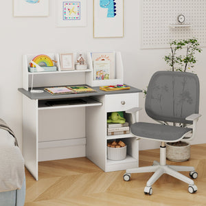 Kids Study Desk Children Writing Table with Hutch Drawer Shelves and Keyboard Tray-Gray view 6