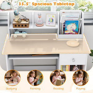 Kids Study Desk Children Writing Table with Hutch Drawer Shelves and Keyboard Tray-Gray view 9