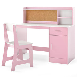 Kids Study Desk and Chair Set Student Table and Chair-White + Pink view 4