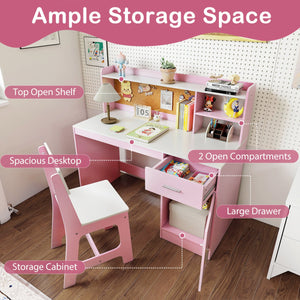 Kids Study Desk and Chair Set Student Table and Chair-White + Pink view 8