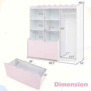 Kids Toy Storage Organizer Children Dress up Closet Wardrobe with Clothing Rack-Pink view 5