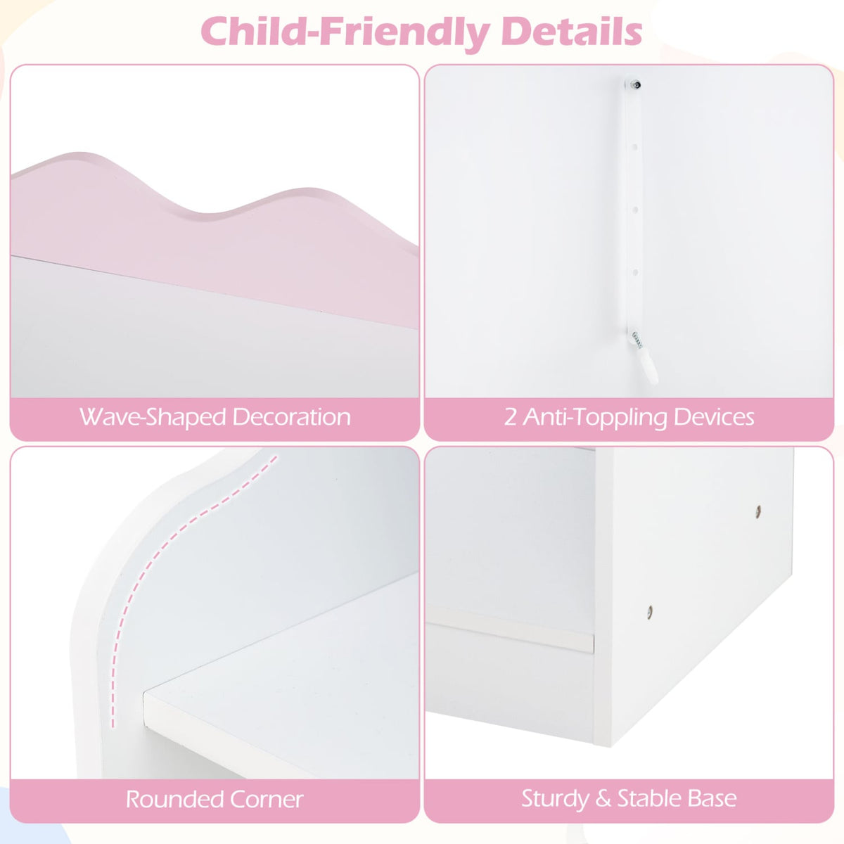 Kids Toy Storage Organizer Children Dress up Closet Wardrobe with Clothing Rack-Pink view 6