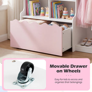 Kids Toy Storage Organizer Children Dress up Closet Wardrobe with Clothing Rack-Pink view 8