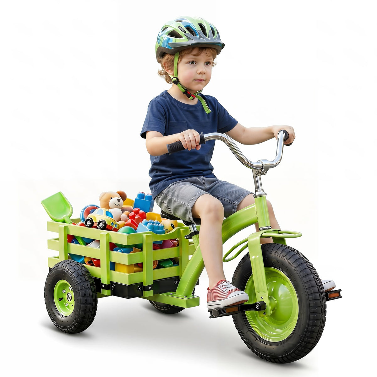 Kids Tricycle with 15 Inch Inflatable Rubber Tires -Green view 3