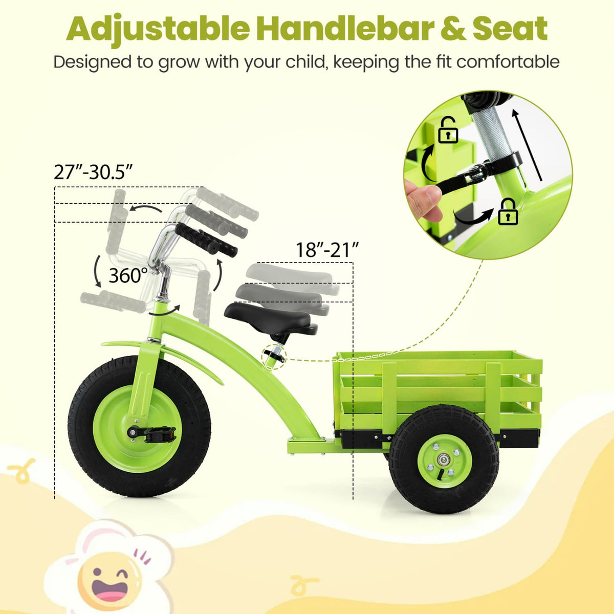 Kids Tricycle with 15 Inch Inflatable Rubber Tires -Green view 7