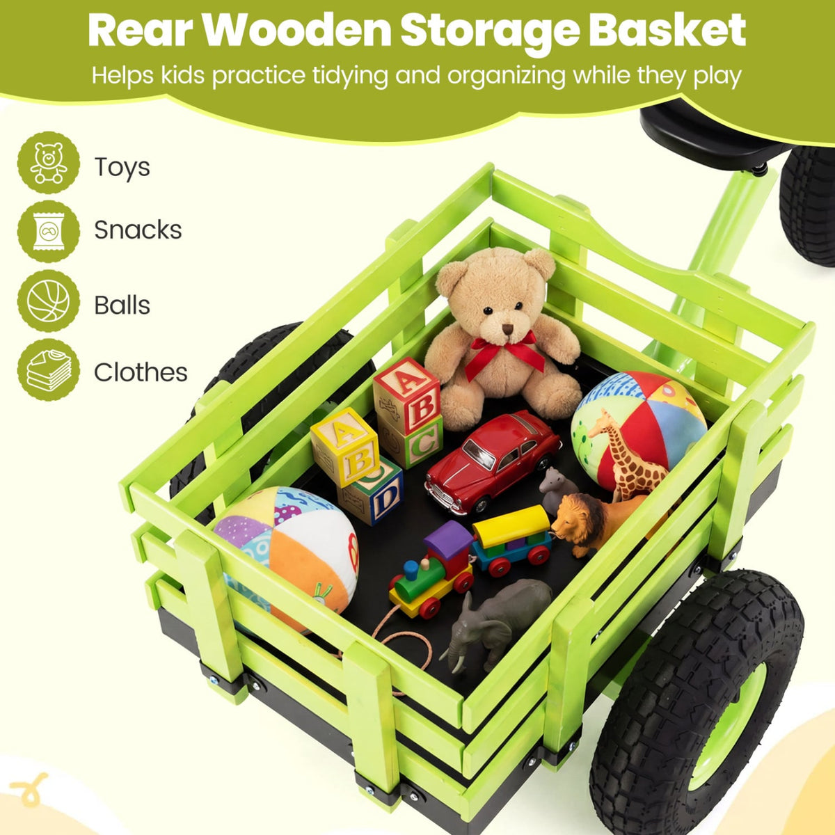 Kids Tricycle with 15 Inch Inflatable Rubber Tires -Green view 8