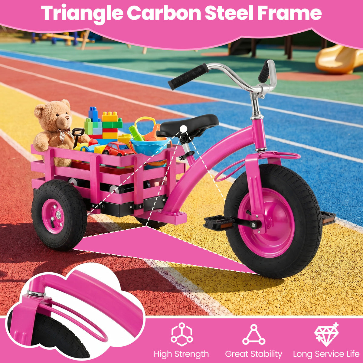 Kids Tricycle with 15 Inch Inflatable Rubber Tires -Pink view 5