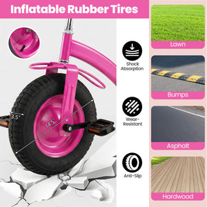 Kids Tricycle with 15 Inch Inflatable Rubber Tires -Pink view 6
