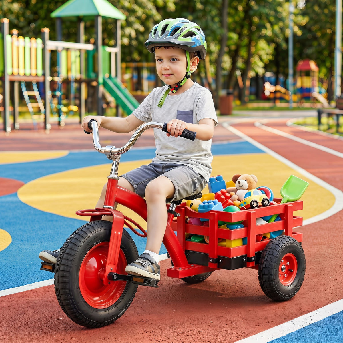 Kids Tricycle with 15 Inch Inflatable Rubber Tires-Red view 2