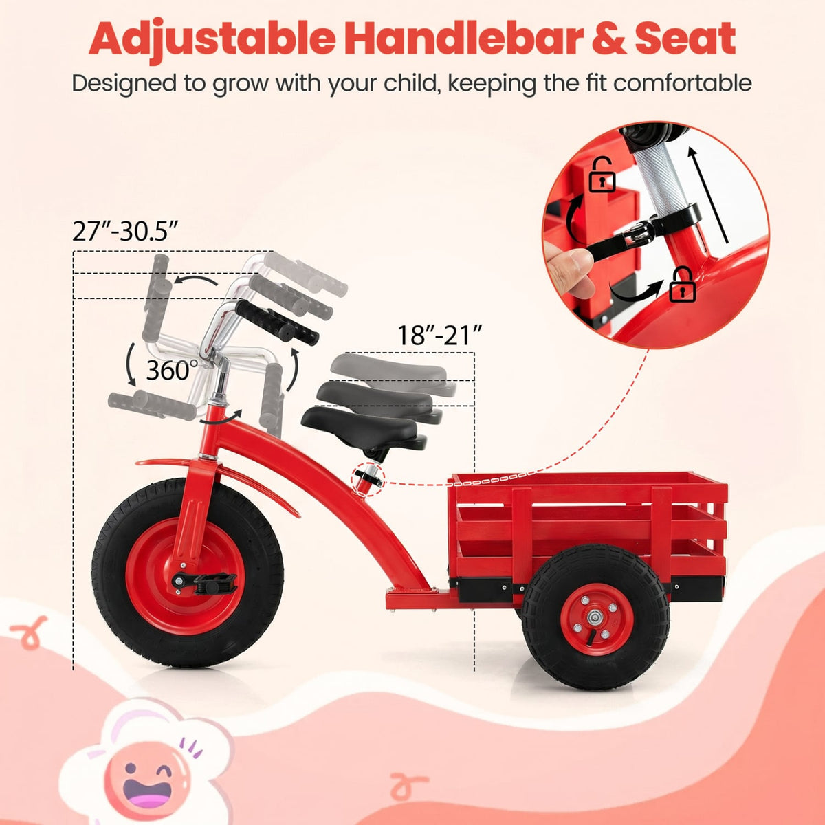 Kids Tricycle with 15 Inch Inflatable Rubber Tires-Red view 7