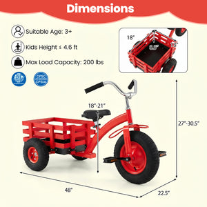 Kids Tricycle with 15 Inch Inflatable Rubber Tires-Red view 4