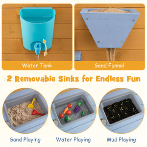 Kids Wooden Mud Kitchen with 2 Sinks and 4 Stoves-Natural view 7