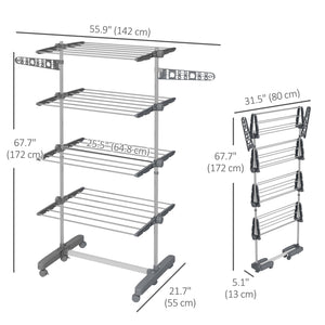 Garment Drying Rack Stainless Steel Folding Clothes Hanging Rack with Side Wings Castors for Indoor Outdoor – view 9