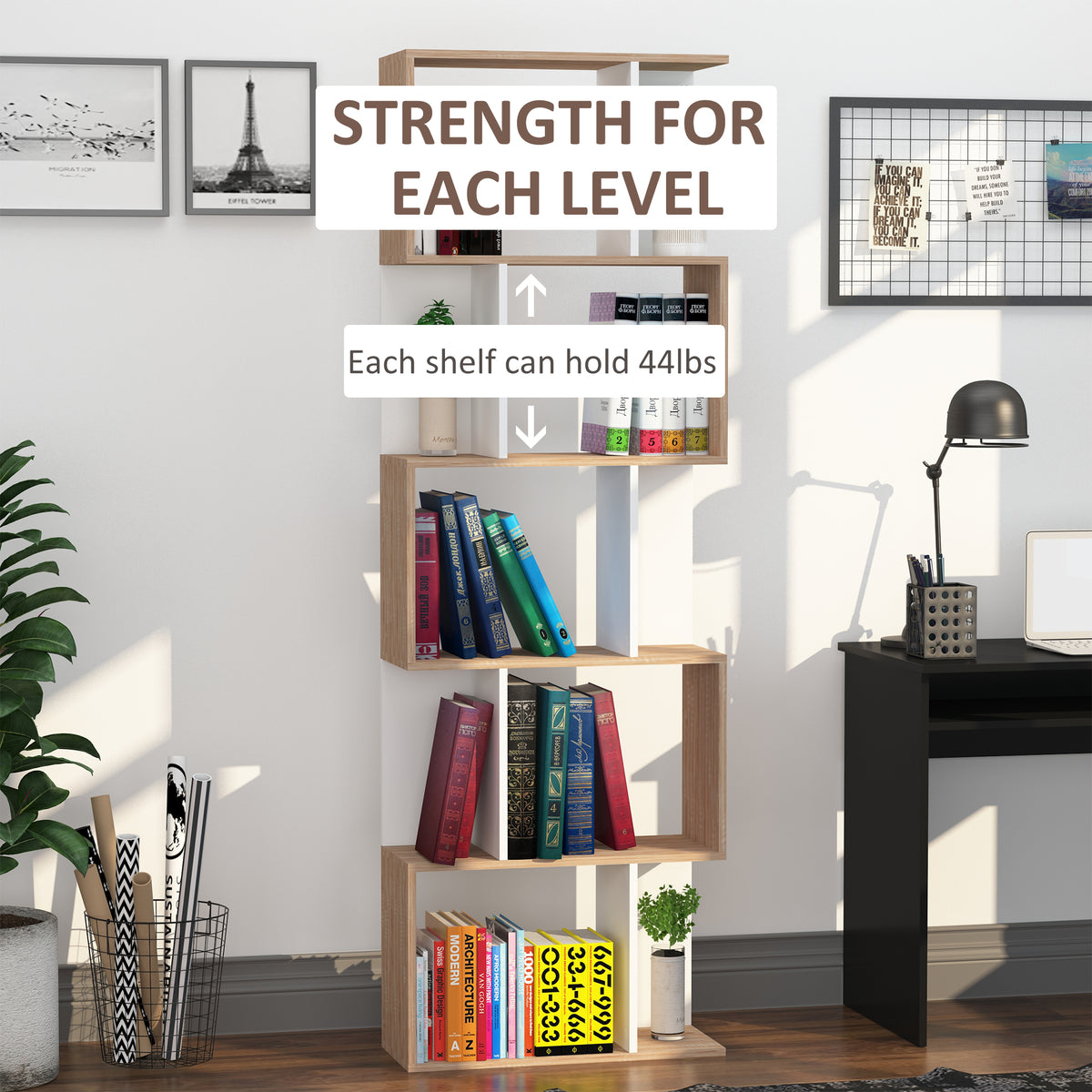 5-Tier Geometric Bookcase Display Shelf Storage Shelf Modern Room Divider Living Room Home Office Furniture, White