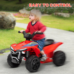Qaba Kids ATV, 6V Battery Powered Electric Vehicle with Headlights, Music, Forward/Reverse Switch for 18-36 Months, Red