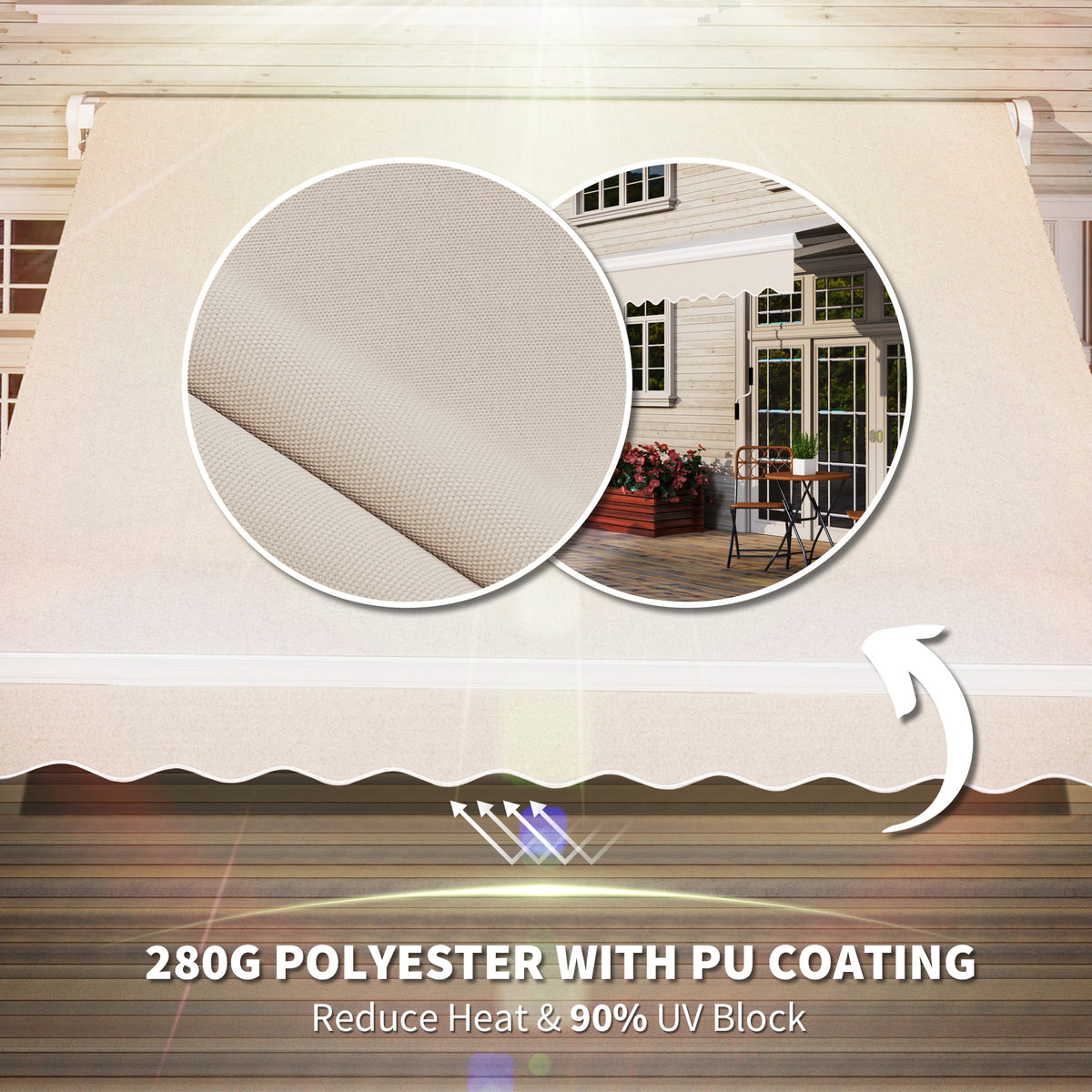 8'x7' Patio Awning Manual Retractable Sun Shade Outdoor Deck Canopy Shelter, Beige