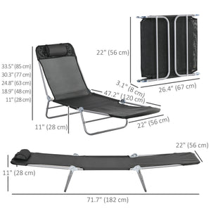 Folding Outdoor Lounge Chair Set of 2, Reclining Tanning Chair with 5-Position Adjustable Backrest, Black – view 6