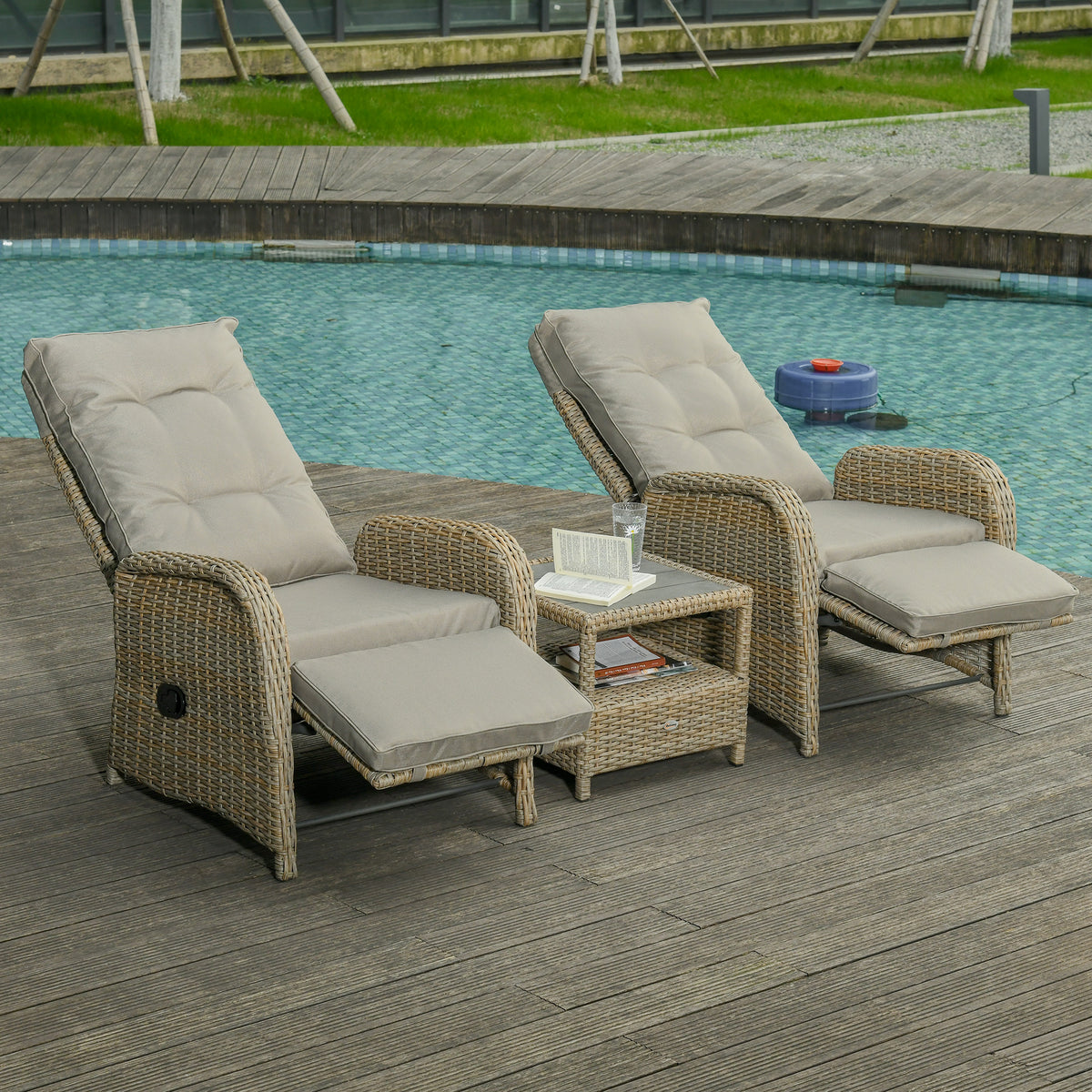 3 Pieces Patio Wicker Bistro Set, PE Rattan Coffee Table & Adjustable Recline Chairs Furniture Set – view 14