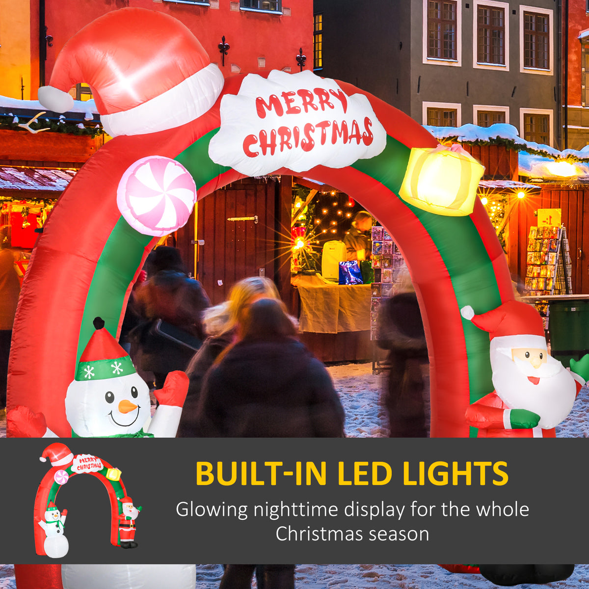 9ft Christmas Inflatable Archway with Santa Claus and Snowman for Outdoor, Blow Up Decoration with LED Lights