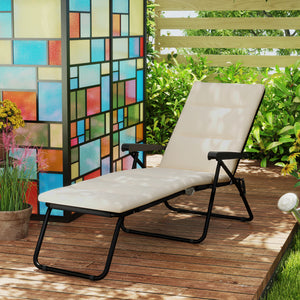 Foldable Lounge Chair, Reclining Patio Sun Lounger with 6-Position Adjustable Back, Blue and White
