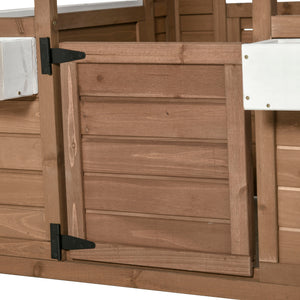 Kids Wooden Playhouse, Outdoor Garden Games Cottage with Flowers Pot Holder, Working Door, Windows, Brown