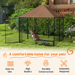 4.6' x 4.6' x 5' Outdoor Dog Kennel with Canopy, Rotating Bowls, Coffee – view 3