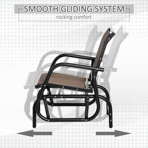 Patio Glider Outdoor Glider Chair with Breathable Mesh Seat & Backrest, Armrests and Metal Frame, Brown