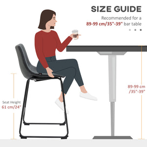 Counter Height Bar Stools Set of 2, Vintage PU Leather Bar Chairs, Kitchen Stool with Footrest, Black