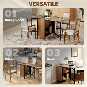 Multi-use Foldable Table with Hideaway Shelves, Drop Leaf Table for Kitchen, Dining, Study and Office, Brown
