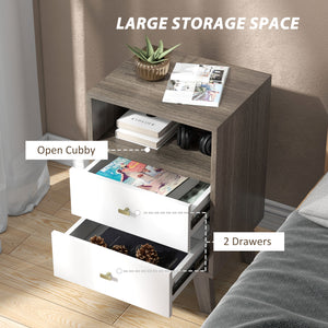 Nightstand Set of 2, Modern Bedside Table, Night Stand for Living Room with 2 Drawers and Open Storage, Grey