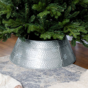 26" Christmas Tree Base Cover, Christmas Tree Collar with Hollow Snowflake Pattern for Holiday, Party, Silver