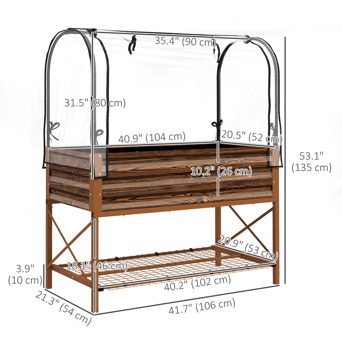 Raised Garden Bed with Cover, Metal Elevated Planter Box with Bottom Shelf and Liner, Black – view 16