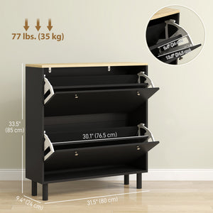 2 Drawers Shoe Storage Cabinet with Adjustable Shelves for 16 Pairs of Shoes, Black – view 2