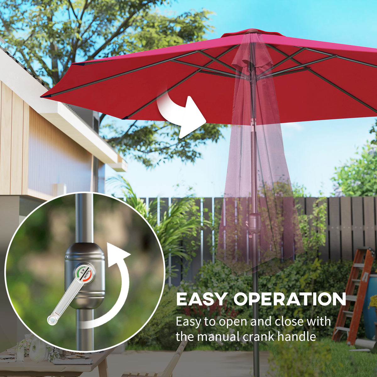 10' x 8' Round Market Umbrella, Patio Umbrella with Crank Handle and Tilt, Outdoor Parasol for Garden, Blue – view 53
