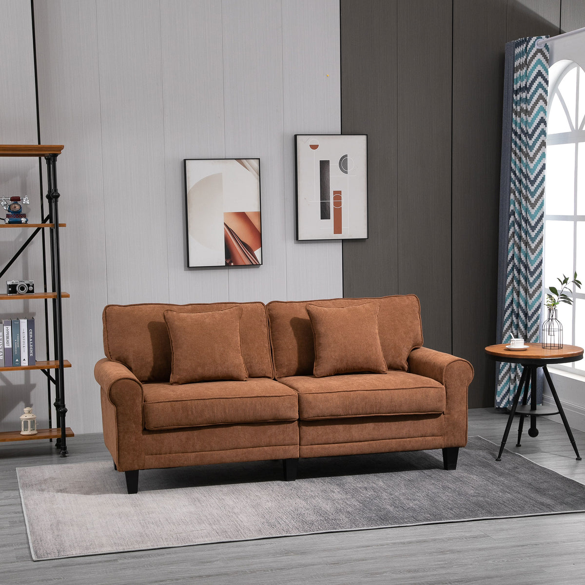 Modern 3 Seater Sofa, Corduroy Fabric 3 Seater Couch with Pine Wood Legs and Rolled Armrests for Living – view 14