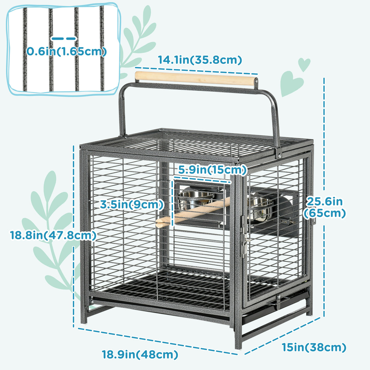 Bird Travel Carrier Cage, Portable Metal Bird Cage for Parrots Conures Cockatiel Parakeets with Stand – view 9