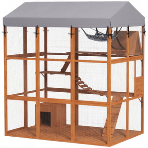 81"H Catio Outdoor with Floor to Prevent Escaping & Easy Cleaning, for 2-4 Cats Kittens, Grey – view 8