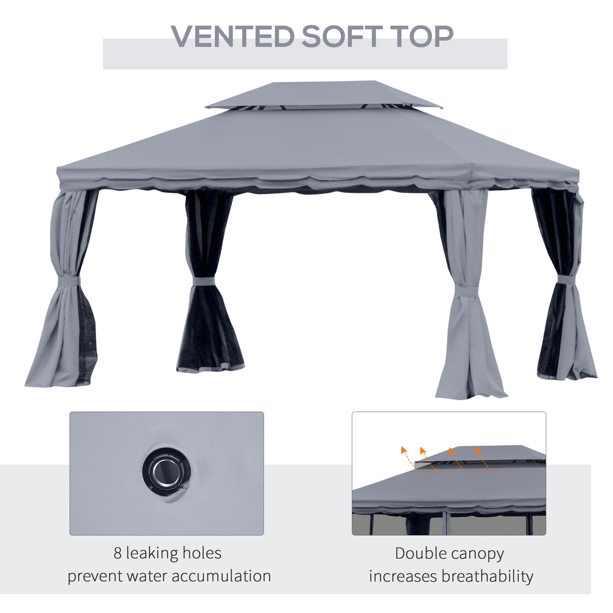 13' x 10' Patio Gazebo, Double Roof Outdoor Gazebo Canopy Shelter with Netting & Curtains – view 11