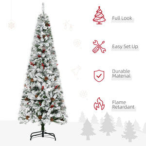 6 Foot Pencil Snow Flocked Artificial Christmas Tree with 600 Pine Realistic Branches, Pine Cones – view 3