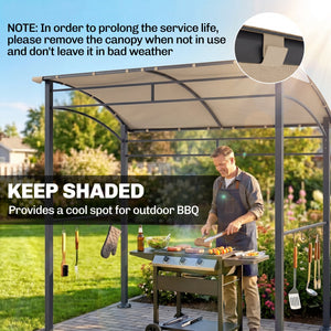 7' x 5' BBQ Grill Gazebo Tent, Garden Grill Canopy with Steel Frame and Hooks, Outdoor Sun Shade, Grey – view 10