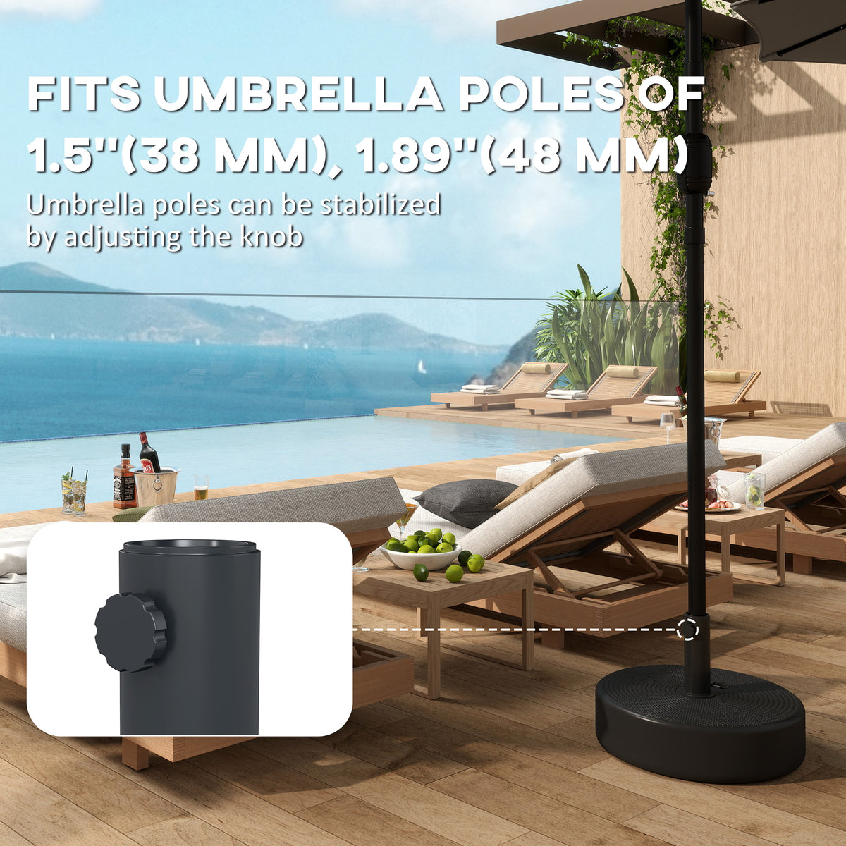 Patio Umbrella Base 33 lbs Water or 42 lbs Sand Filled, Outdoor Umbrella Stand for 1.5"/1.9" Poles Black
