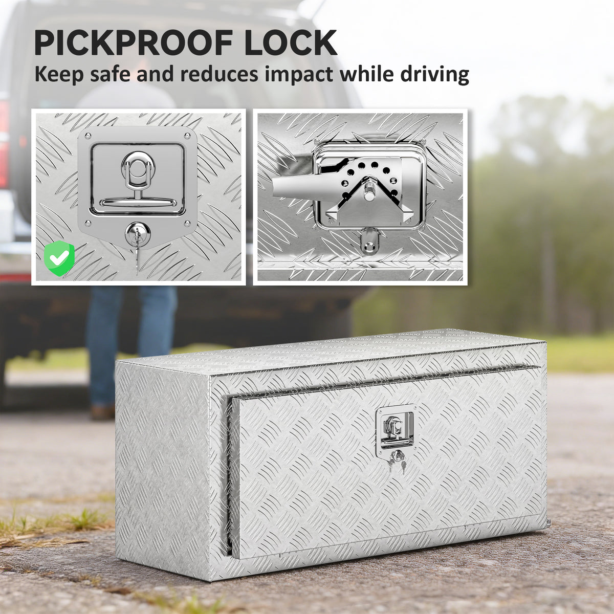 Heavy Duty Aluminum Underbody Truck Tool Box, 36 Inch Wavy Plate Tool Box Chest, Waterproof Storage Toolbox Organizer
