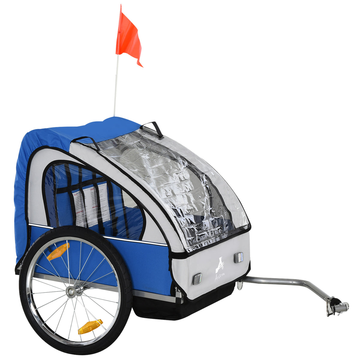Aosom 2-Seat Child Bike Trailer for Kids with a Strong Steel Frame, 5-Point Safety Harnesses, & Comfortable Seat