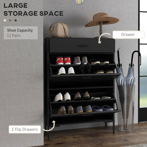 Modern Shoe Cabinet Storage 12 Pair Shoe Organizer with 2 Flip Doors Drawer and Adjustable Shelf White – view 10