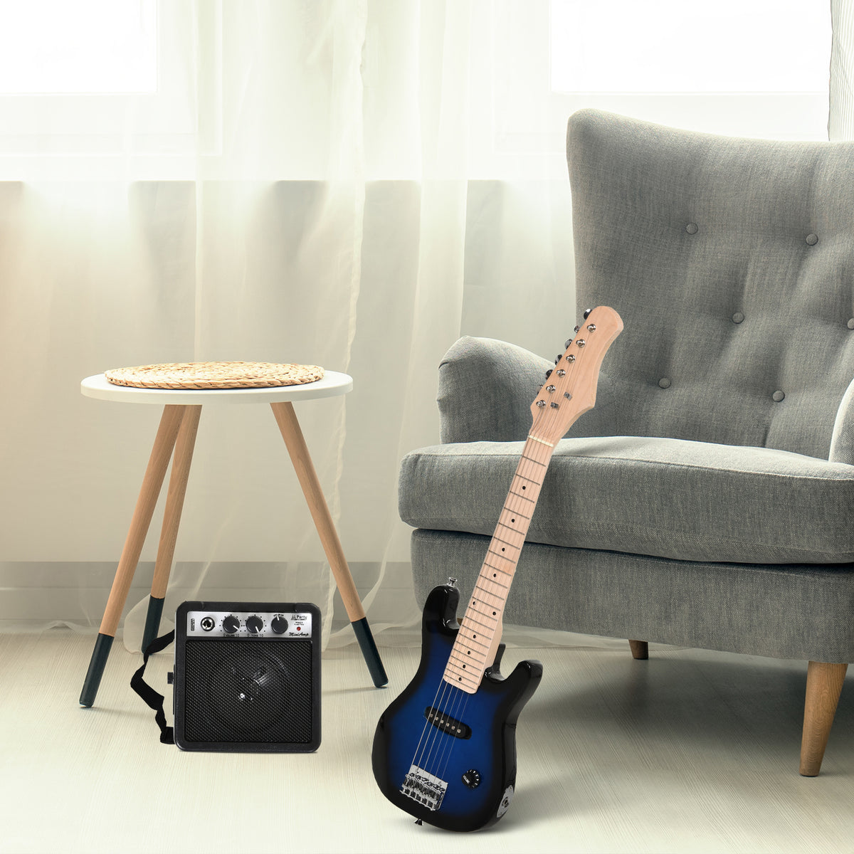 30 Inch Electric Guitar 3/4 Size Beginner Starter Kit with 5W Amplifier, Strap, Strings, Picks, Carrying Case, Blue