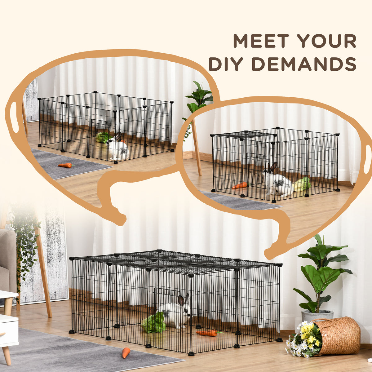 Small Animal Cage for Bunny, Guinea Pig, Chinchilla, Hedgehog, Portable Pet Enclosure with Door, 16 Panels