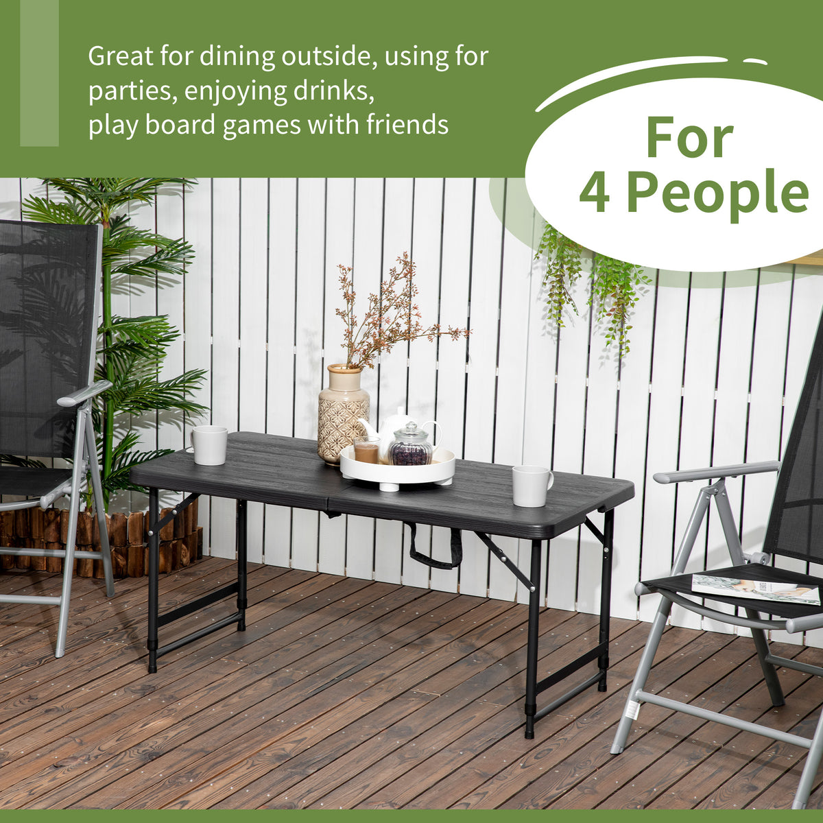 Foldable Patio Dining Table for 4, Height Adjustable Outdoor Table for Garden Lawn Backyard, Dark Grey