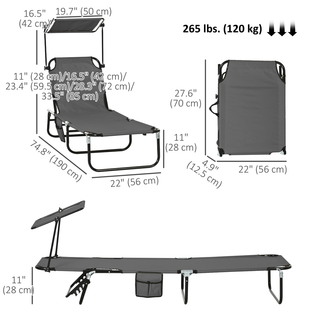 2 Piece Folding Outdoor Chaise Lounges, Pool Tanning Chairs with Reclining Back, Sunshade for Beach, Patio – view 2