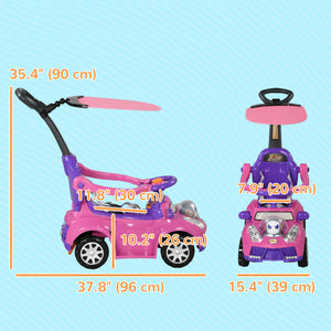 Qaba 3 in 1 Kids Push Car Toddler Sliding Car, Foot to Floor Design with Music, Light, Handle, Removable Canopy