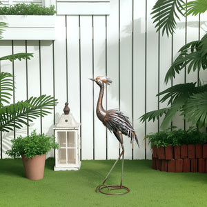 Garden Statue Heron Standing Lawn Sculpture Statue Ornament with Stakes for Lawn 12.2"W x 7.1"D x 28"H Silver Tone